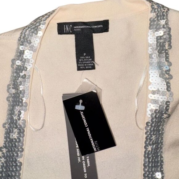 International Concepts Petite Womens SIlk Sequin Trim Cardigan Shrug-Cream-NWT(f - Picture 2 of 5